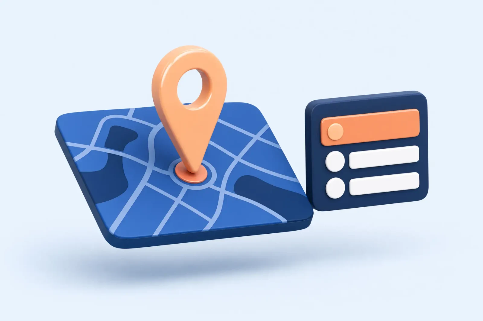 Map pin on a street map next to a local ranking card