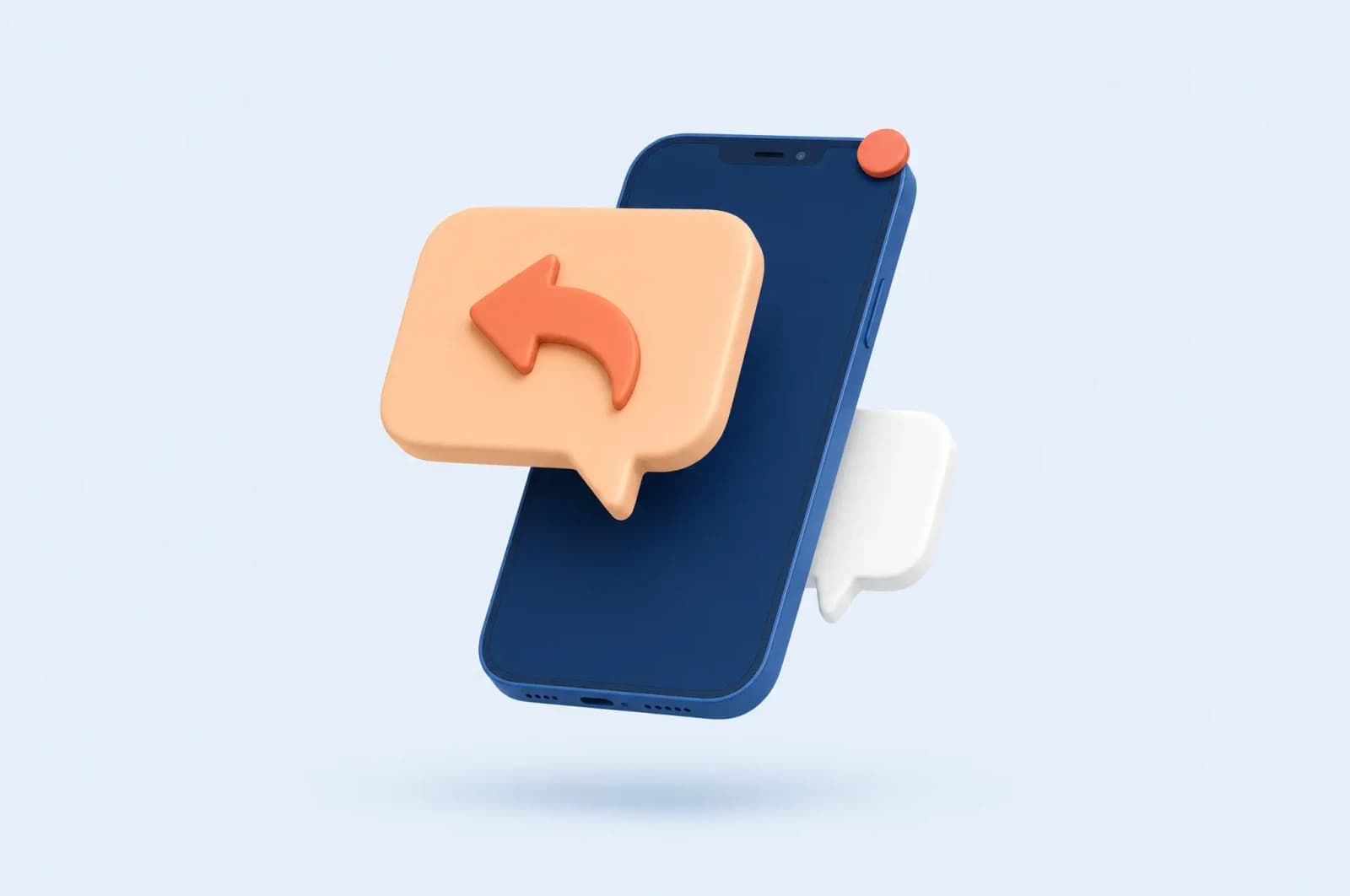 3D illustration of a phone with an automatic text reply bubble